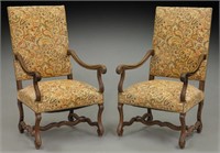 Pr. Louis XIV style walnut armchairs,