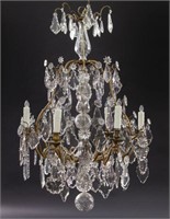 French gilt bronze and crystal 6-light chandelier,