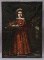 Oil on canvas portrait depicting a young girl in