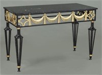 Partial gilt marble top iron table,