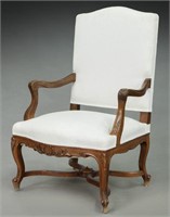 French carved walnut open armchair