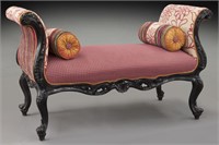 Louis XV style ebonized wood and upholstered bench