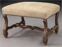 Louis XIII style upholstered ottoman with suede