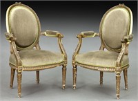 Pr. 19th C. Louis XVI style gilt armchairs,