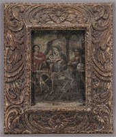 Framed oil on canvas depicting the Virgin Mary and