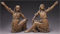 Pr. 18th C. medieval style carved walnut figures