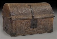 16th C. Peruvian Colonial embossed leather chest