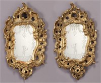 Pr. Louis XV gilt framed etched mirrors,
