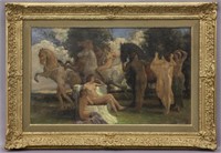French School oil on canvas depicting nude figures