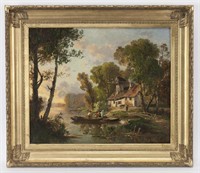 French School oil on canvas depicting a cottage