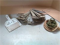 Vintage hinges, rope, hand broom and dust pan
