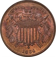 2C 1864 SMALL MOTTO PCGS MS64 RB CAC