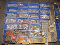 Pallet of bolts, hooks, washers, nuts