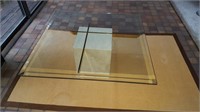 PACE MID-CENTURY GLASS TRAVERTINE COFFEE TABLE
