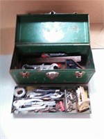 Metal tool box with various tools