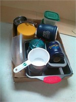 Baking pans, measuring cups, storage containers