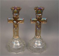 Pair Imperial Crucifix Candleholders – Smoke