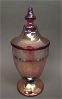 Diamond Glass Co. Paneled Covered Candy Jar – Red
