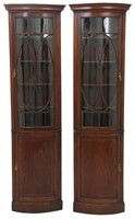 Pr. Georgian Inlaid Bow Front Corner Cabinets