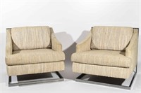 (2) MILO BAUGHMAN STYLE CANTILEVER CHAIRS