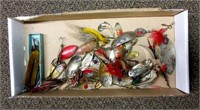 Box of Misc. Antique Fishing Lures and Weigh Scale