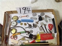BOX OF OLD MISC., POCKET WATCH, ETC.