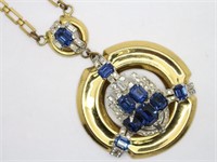 Art Deco Rhinestone Necklace w/Gold Colored Chain
