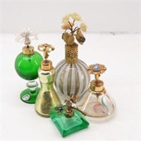 Collection of 5 Rhinestone Floral Perfume Bottles