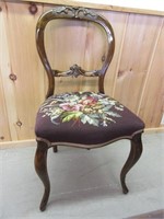 Carved Back Needle Point Seat Parlor Chair