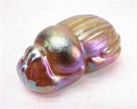 Signed-Iridescent Art Glass SCARAB Paperweight