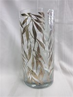 Glass Vase BIRKS with Silver Inlay Leaf Motif