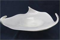 Hand Blown Opaque White/ Clear Art Glass Dish