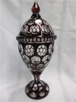 Antique Bohemian Glass Lidded Pedestal Urn