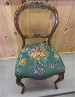 Carved Back Needle Point Seat Parlor Chair