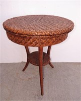 Round Wicker Accent or  Patio Table w/ Glass Top