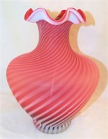 Fenton Spiral Optic Cranberry Vase