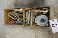 2-BOXES OF PINS,LARGE WASHERS,PULLEYS,ETC.