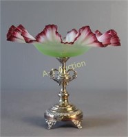 Cranberry and Green Brides Bowl on Pedestal