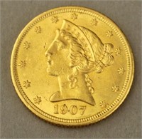 1907 US 5 Dollar Gold Coin