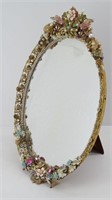 Vintage Jeweled Framed Oval Stand-up Mirror