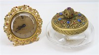 Ingraham Jeweled Clock & Dresser Box