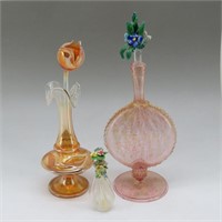 (3) Hand Blown Art Glass Tulip & Perfume Bottles