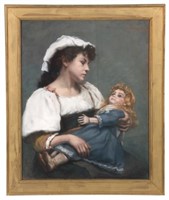 E.H. McLauthlin Pastel Portrait – Woman With Doll