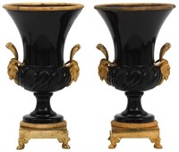 Pr. Russian Bronze & Glass Urns