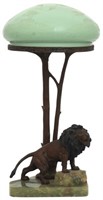 Bronze & Onyx Figural Lion Table Lamp