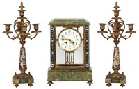 3 Pc. Onyx And Champleve Clock Set