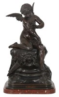 Lg. Figural Sculpture of Cupid and Butterfly