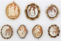 7 Pcs. Large Cameo Brooches