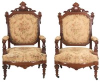 Pr. Carved Rosewood Armchairs