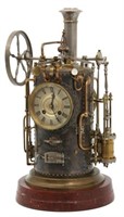 French Industrial Animated Steam Pump Clock
